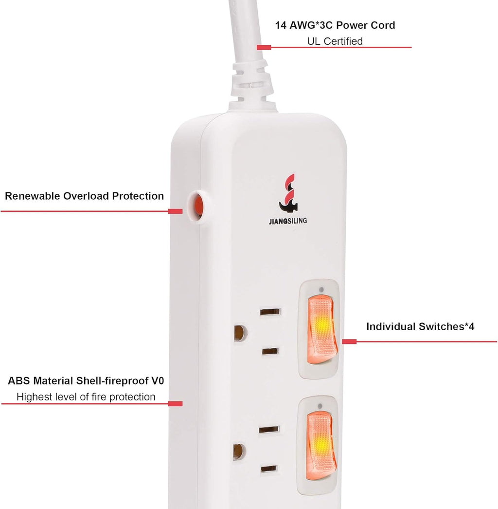 White 12 Pack Power Strip Surge Protector Extension Cord Q51094