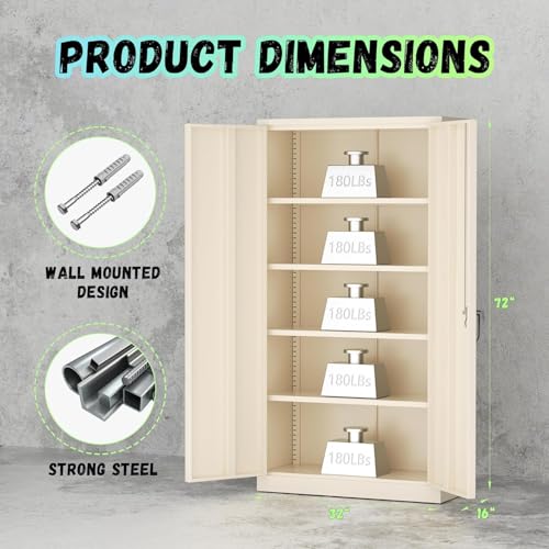 72" Black Metal Storage Cabinet with Lock R17746