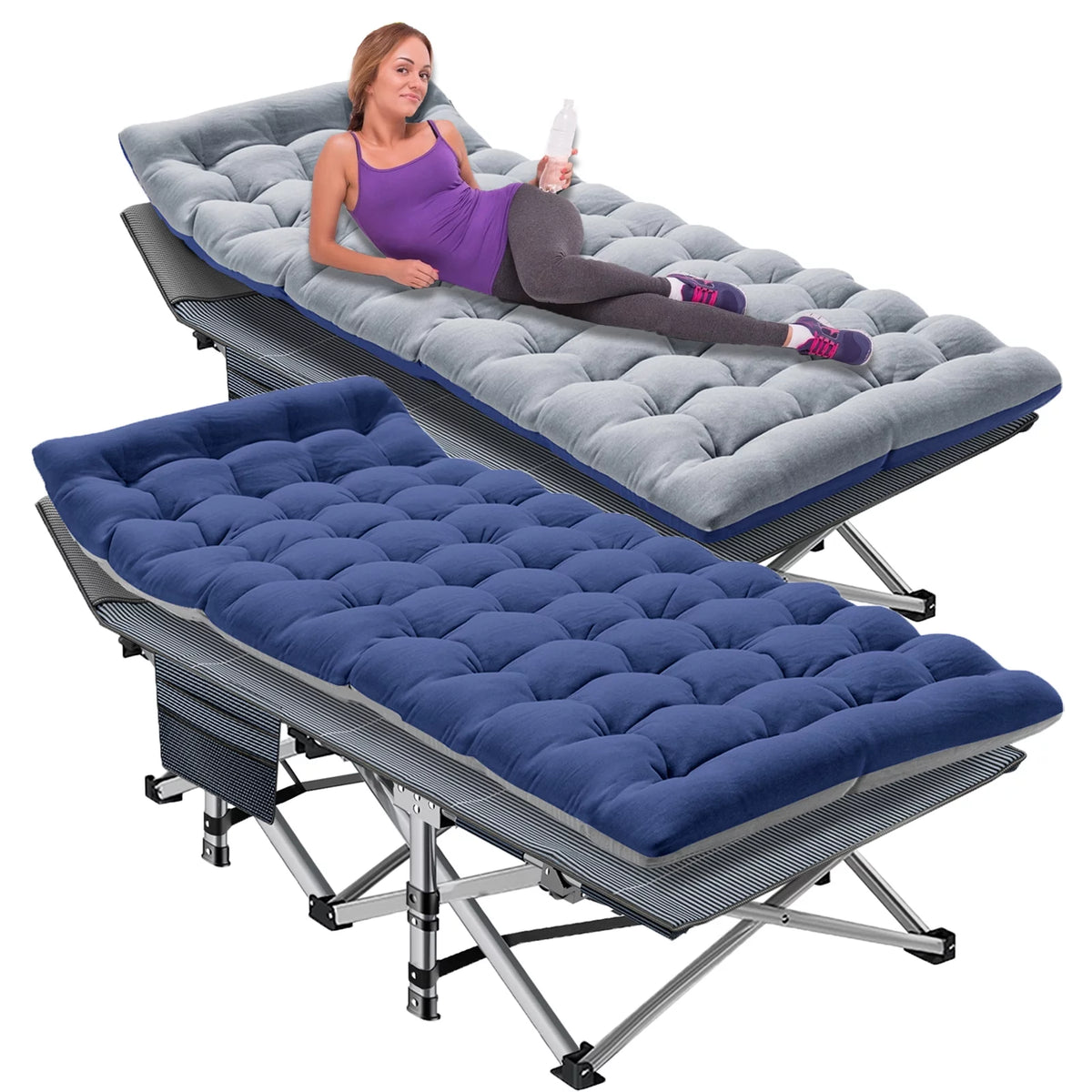 Folding Camping Cot 2 Pack with Mattress & Carry Bag I903