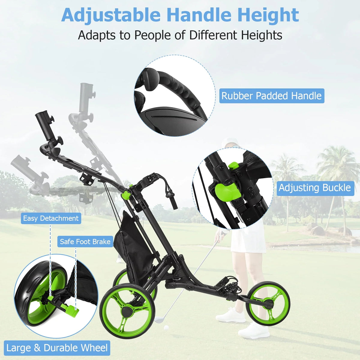 Folding 3 Wheels Golf Push Cart with Bag Scoreboard A318