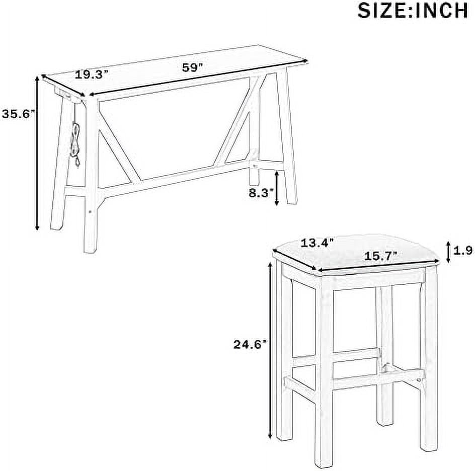 4 Piece Dining Table Set with Power Outlet and 3 Stools A90839