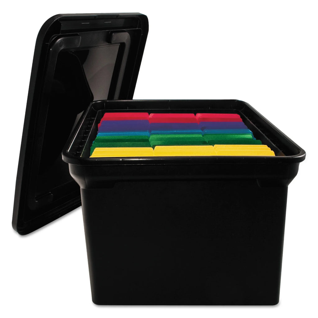 Black Plastic File Tote Storage Box with Lid N82569