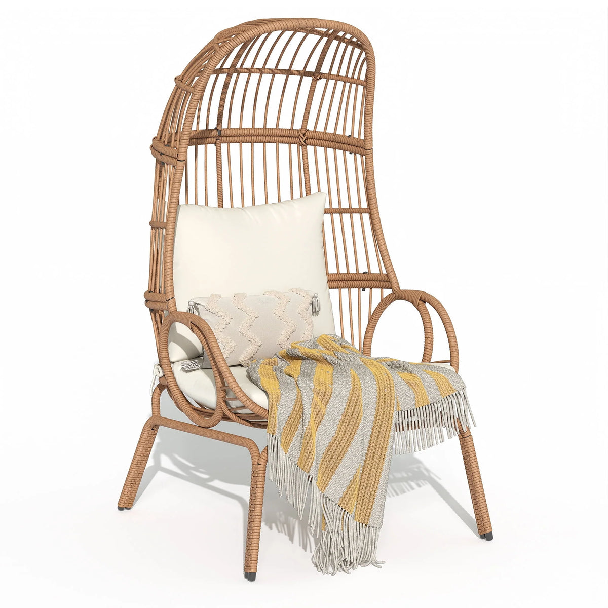 Oversized Wicker Egg Chair with Stand and Cushions Z84041