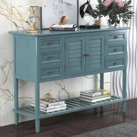 Green Console Table with 6 Drawers and 1 Cabinet I21099