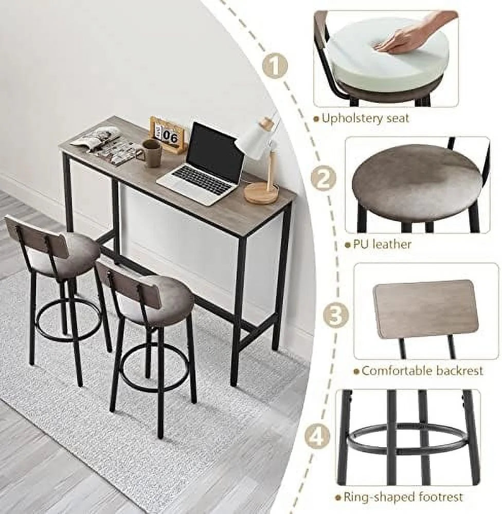 3-Piece Rectangle Dining Table and 2 Chairs Set Grey Q176