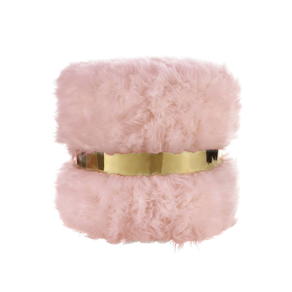 Blush/Gold Faux Fur Round Ottoman Z4094