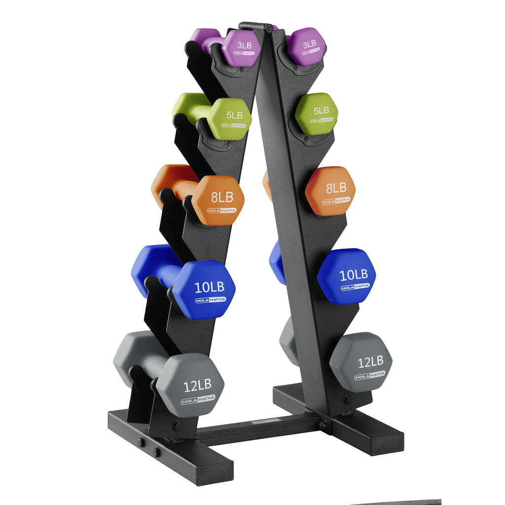 3, 5, 8, 10, & 12 lb Neoprene Hexagon Dumbbell Weight Set with Stand P583142