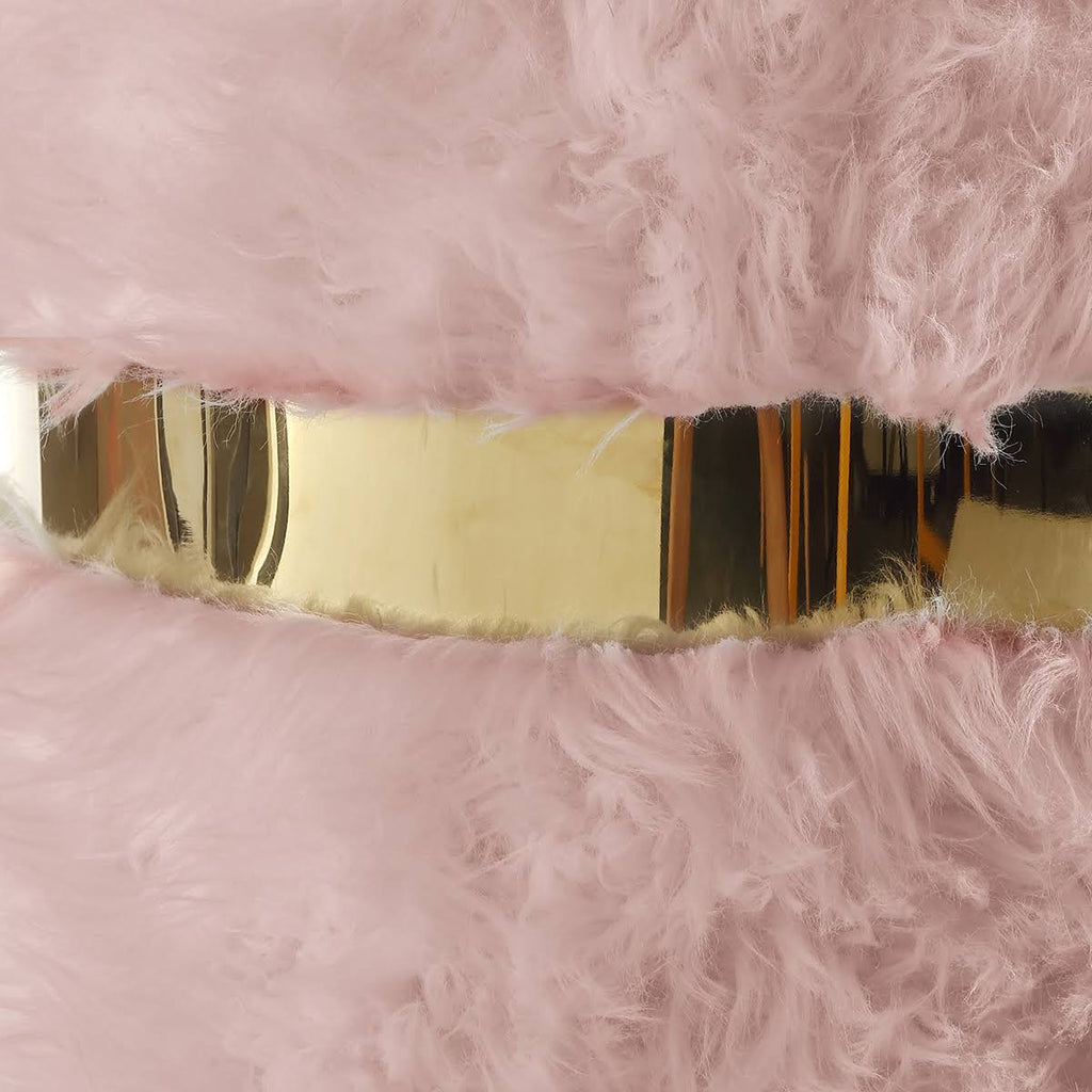 Blush/Gold Faux Fur Round Ottoman Z4094