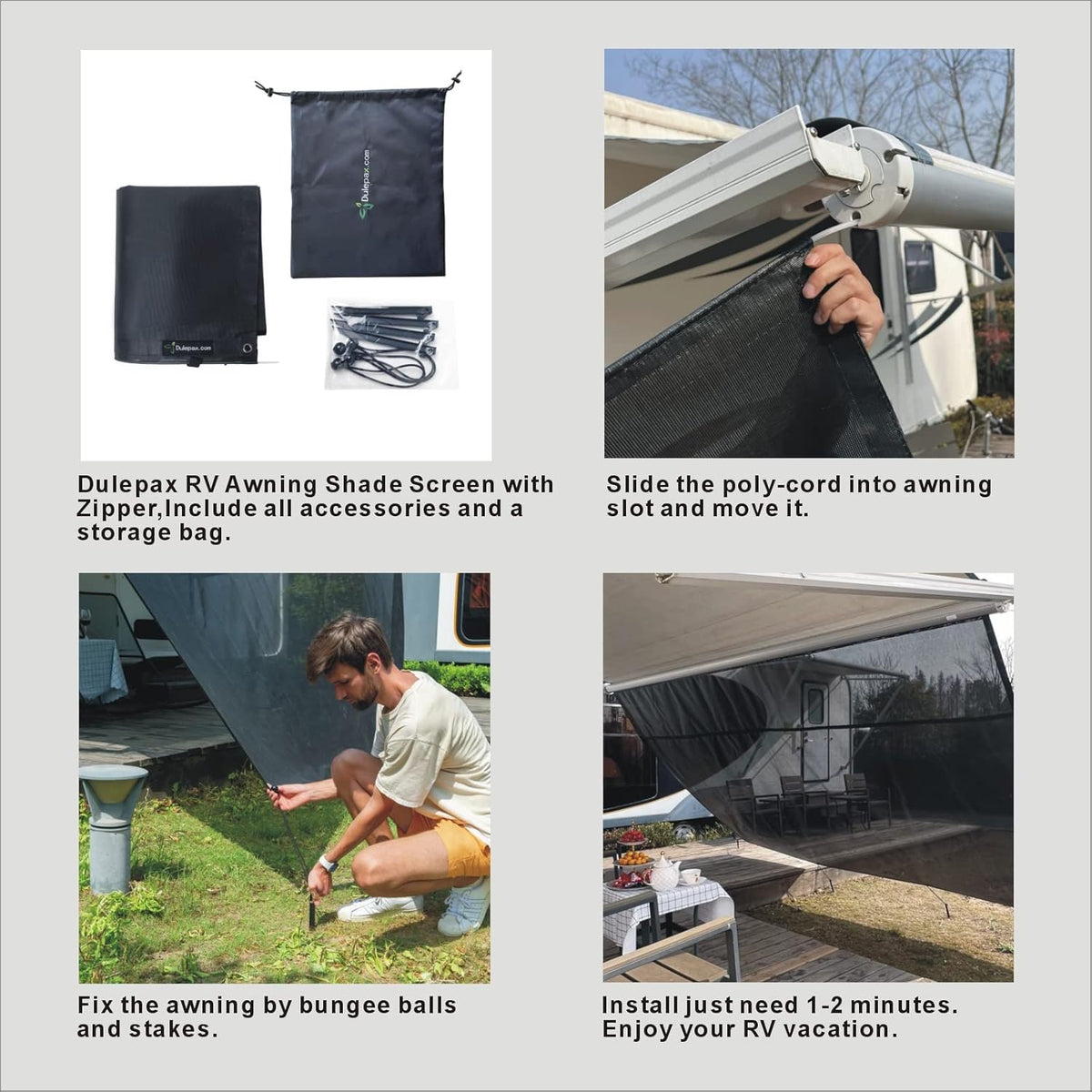 RV Awning Shade Screen with Zipper 9'X15'3'' C76787