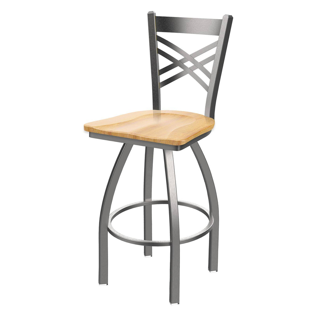 Swivel Bar Stool with Black Wrinkle Finish and Natural Maple Seat I4993