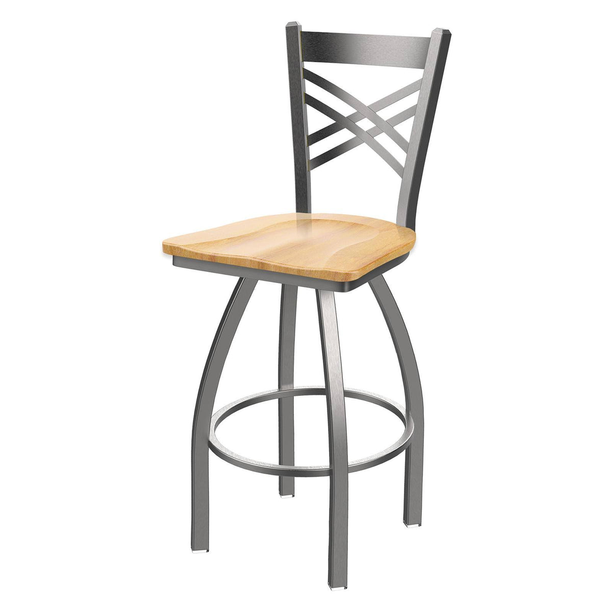 Swivel Bar Stool with Black Wrinkle Finish and Natural Maple Seat I4993