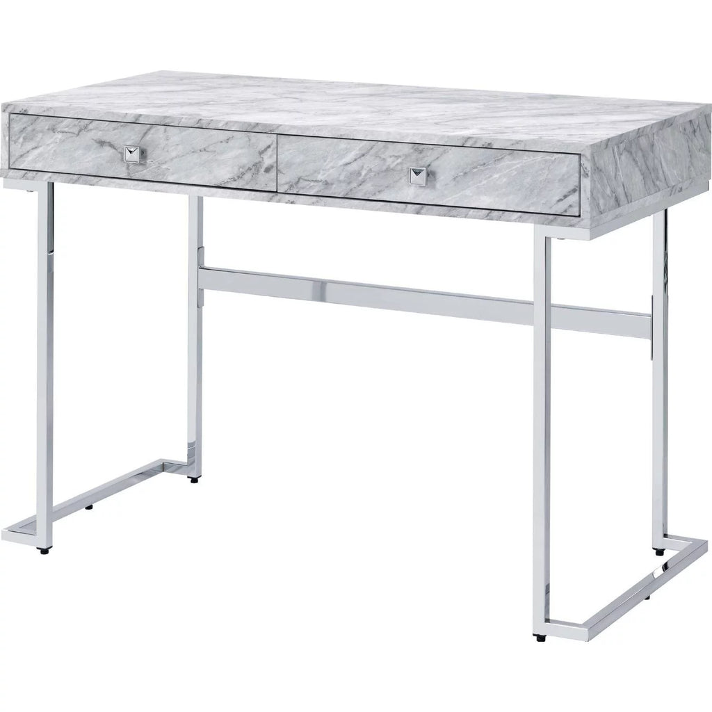 White Faux Marble Home Office Set F189