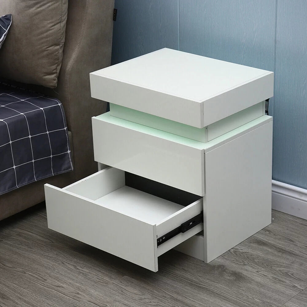 High Gloss LED Nightstand with 2 Drawers W59533