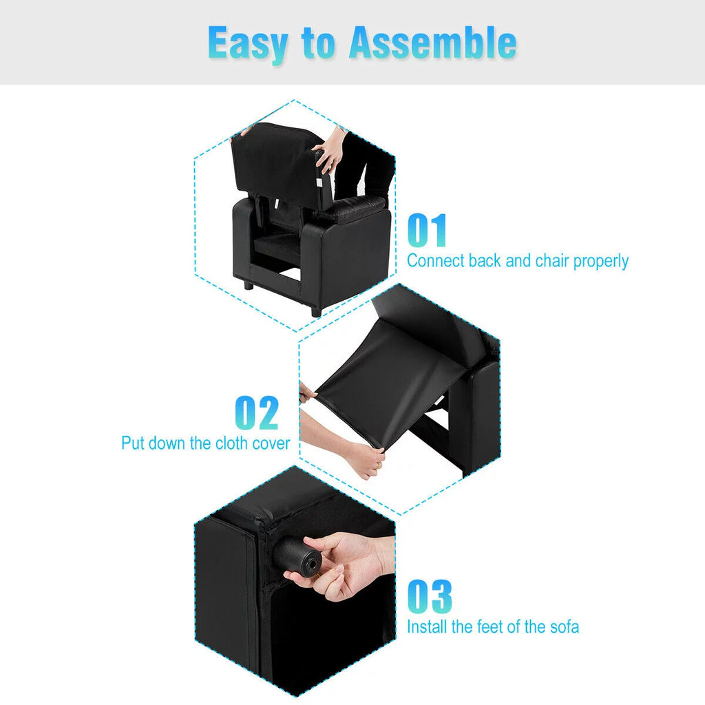 Padded Kids Sofa Armchair with Storage Arm Black M311