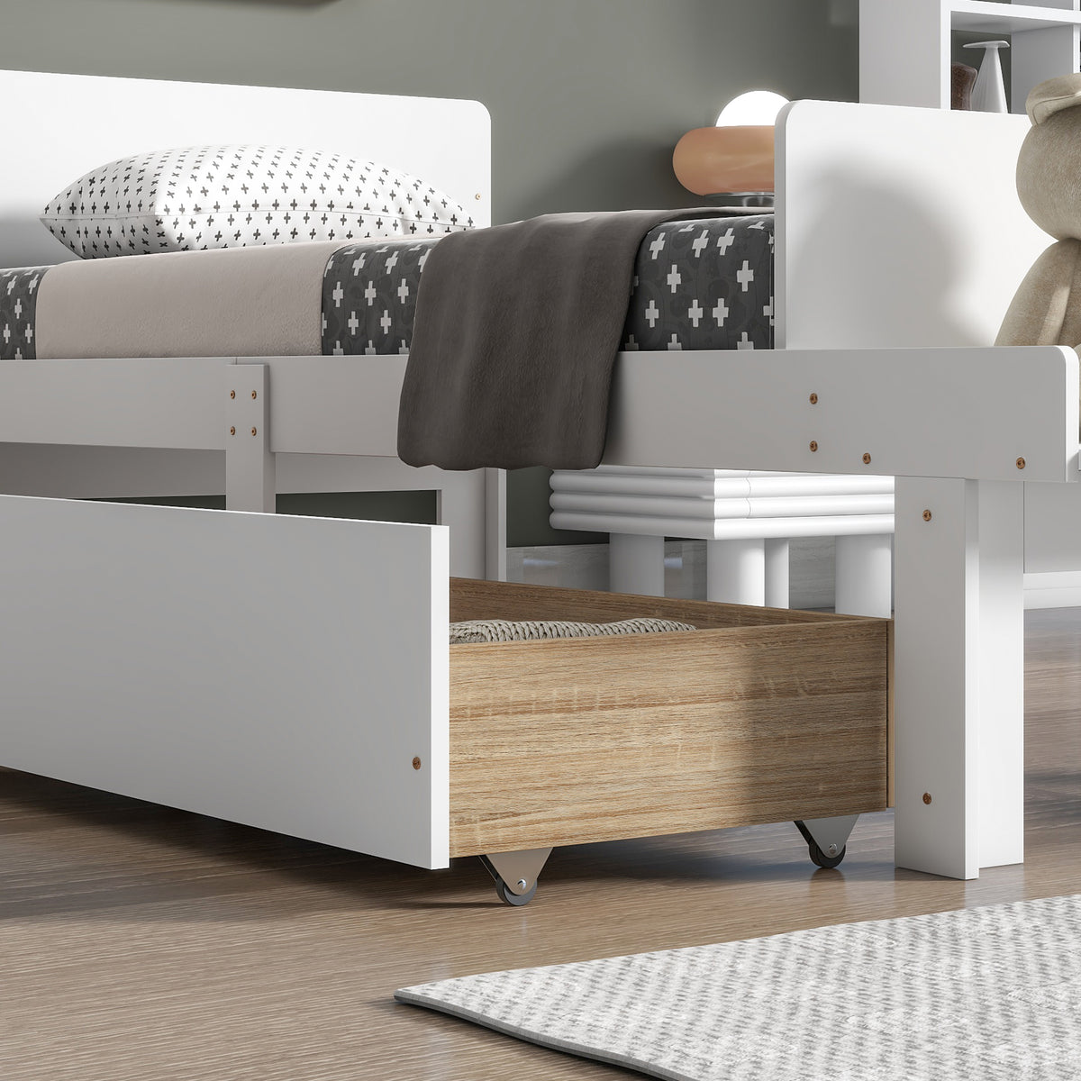 White Twin Size Wood Platform Bed Frame with Headboard and Footboard and 2 Storage Drawers Z787550