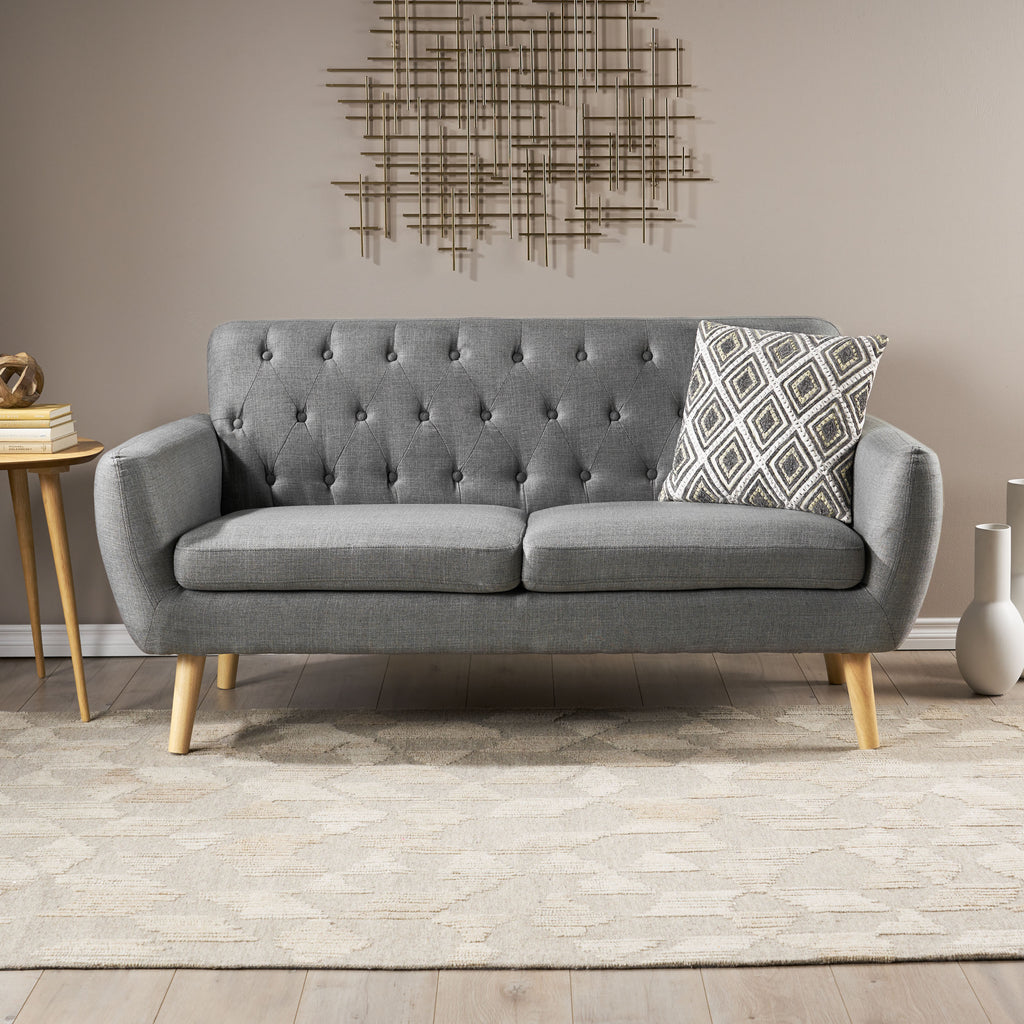 Dark Grey Tufted Fabric Loveseat U505