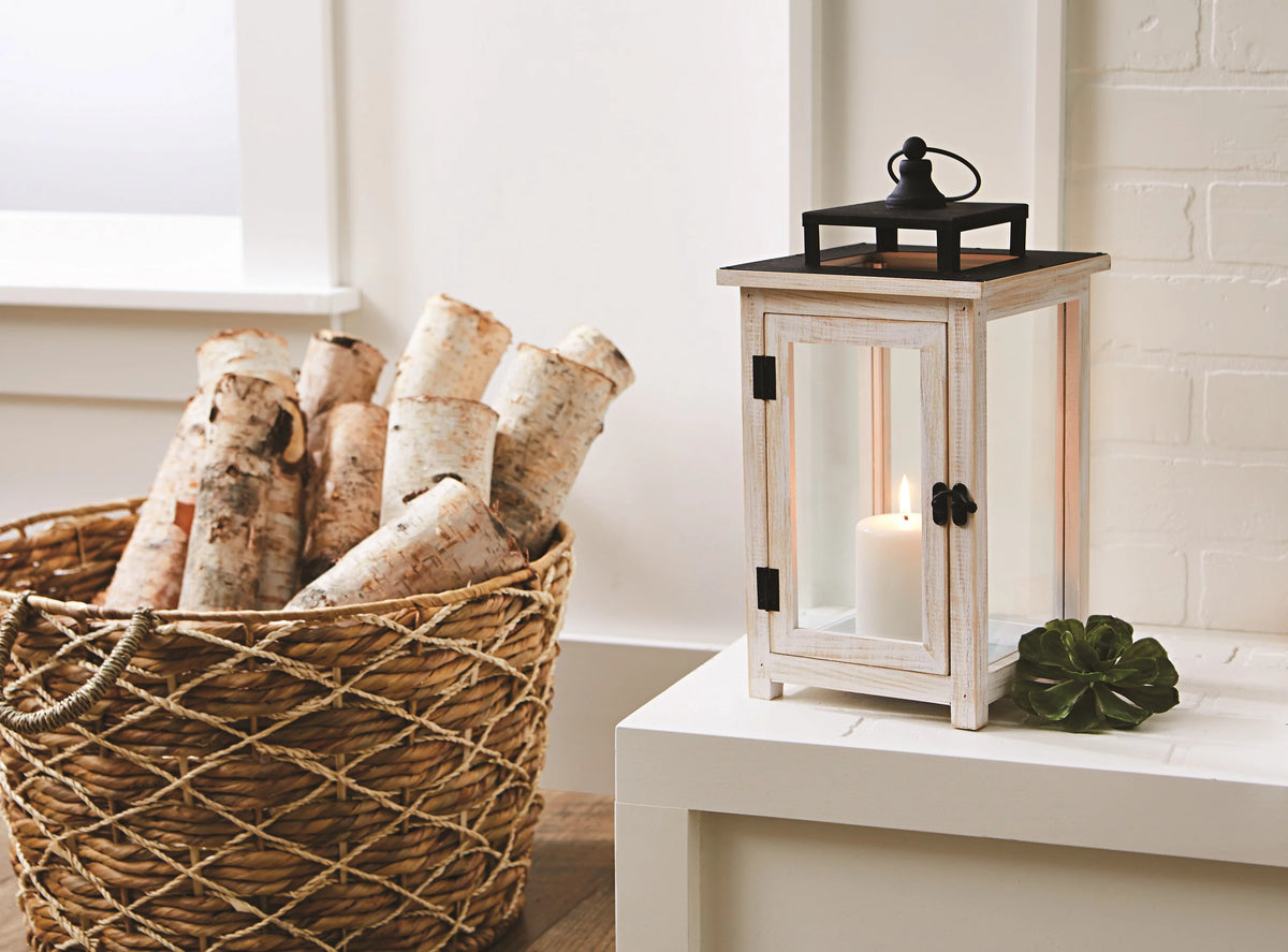 Large White Wood & Metal Decorative Lantern N85563