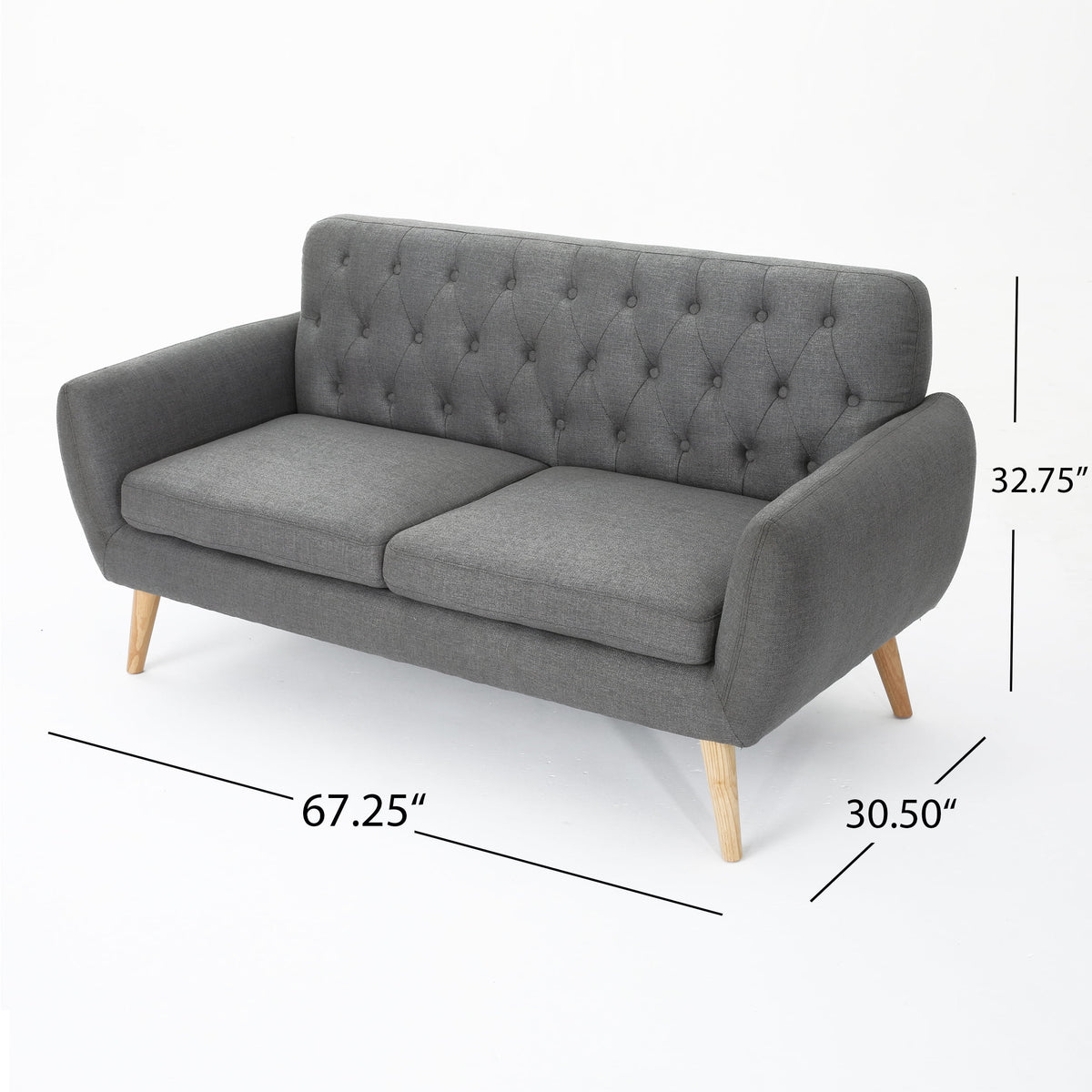 Dark Grey Tufted Fabric Loveseat U505