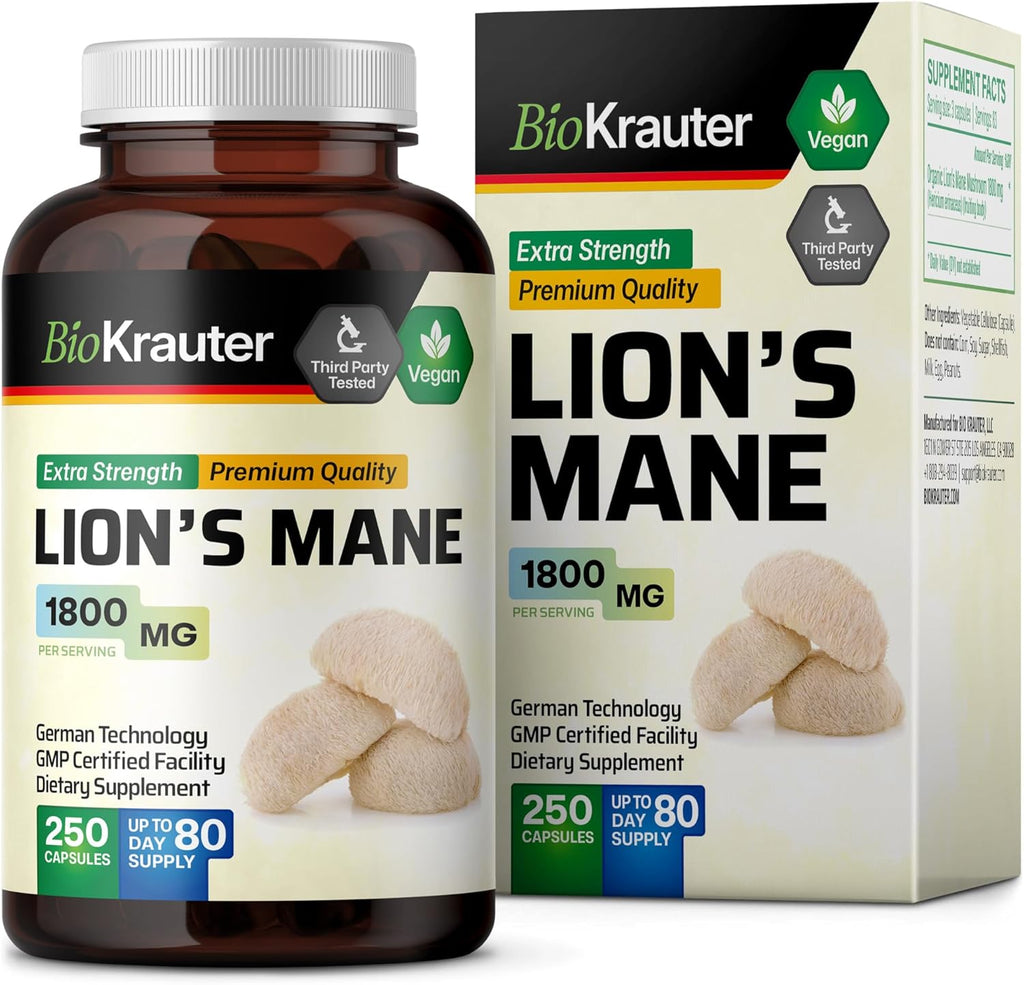 Vegan Organic Lion's Mane Mushroom Supplement Capsules A6234