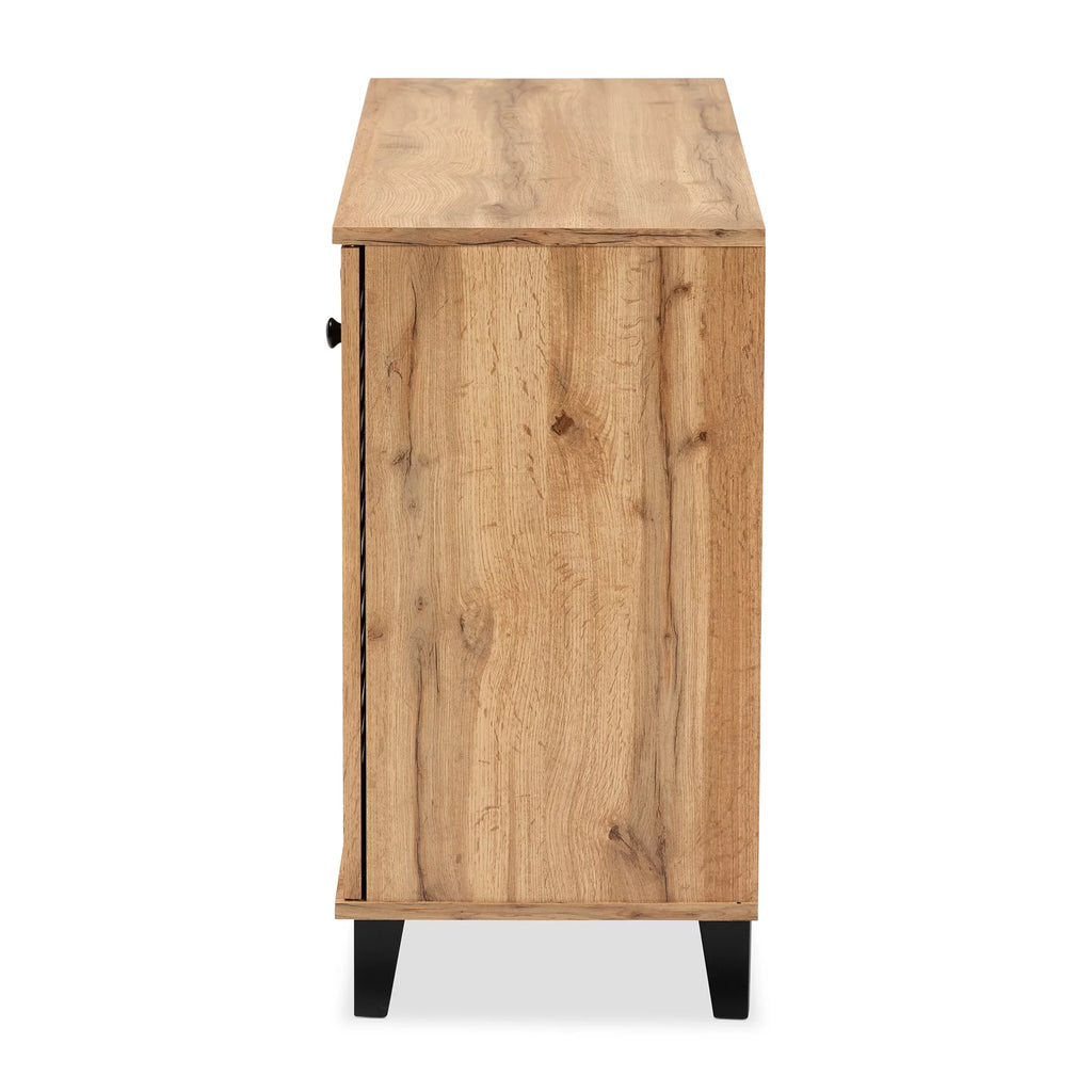 Oak Brown Wood 3-Door Shoe Storage Cabinet F578325