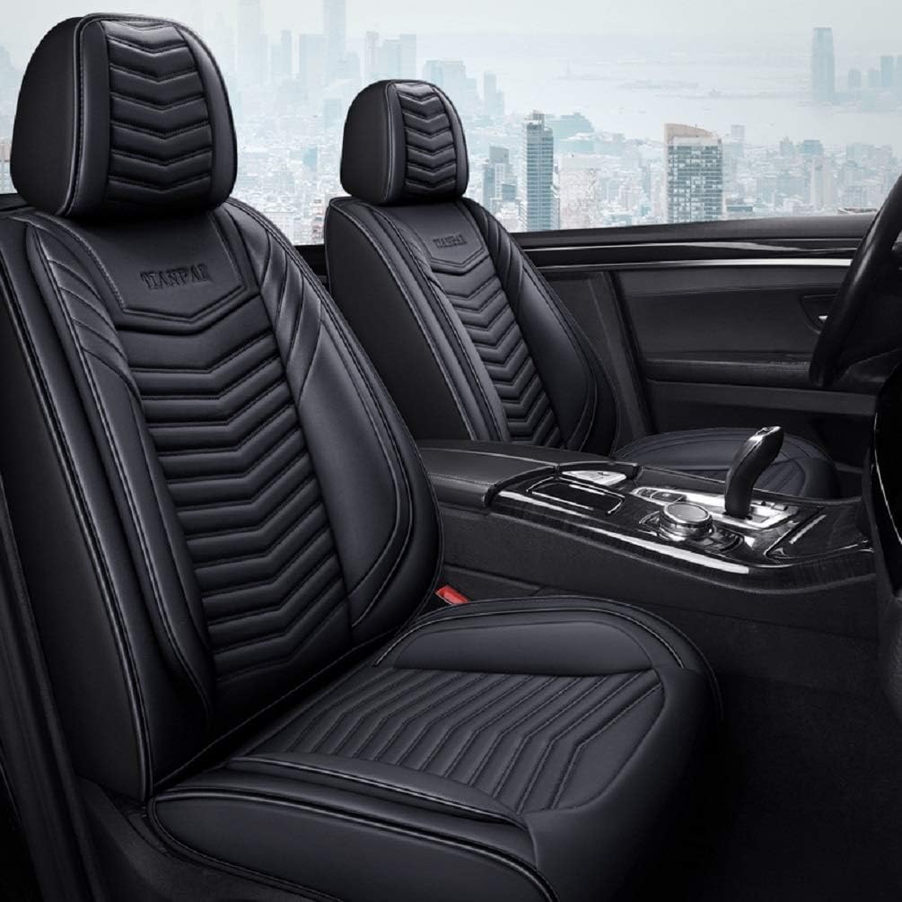 Luxury Leather Car Seat Covers 5 Seats Full Set Black-White Pack of 2 O288728