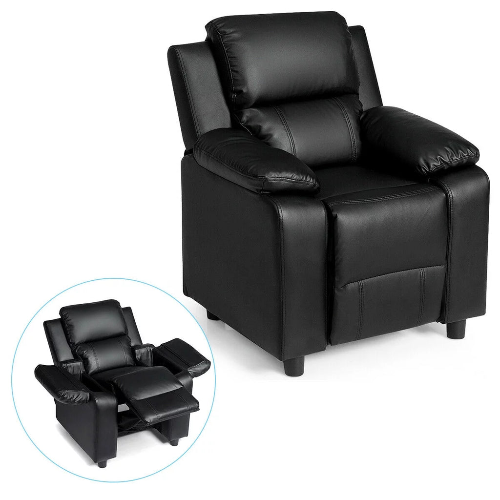 Padded Kids Sofa Armchair with Storage Arm Black M311