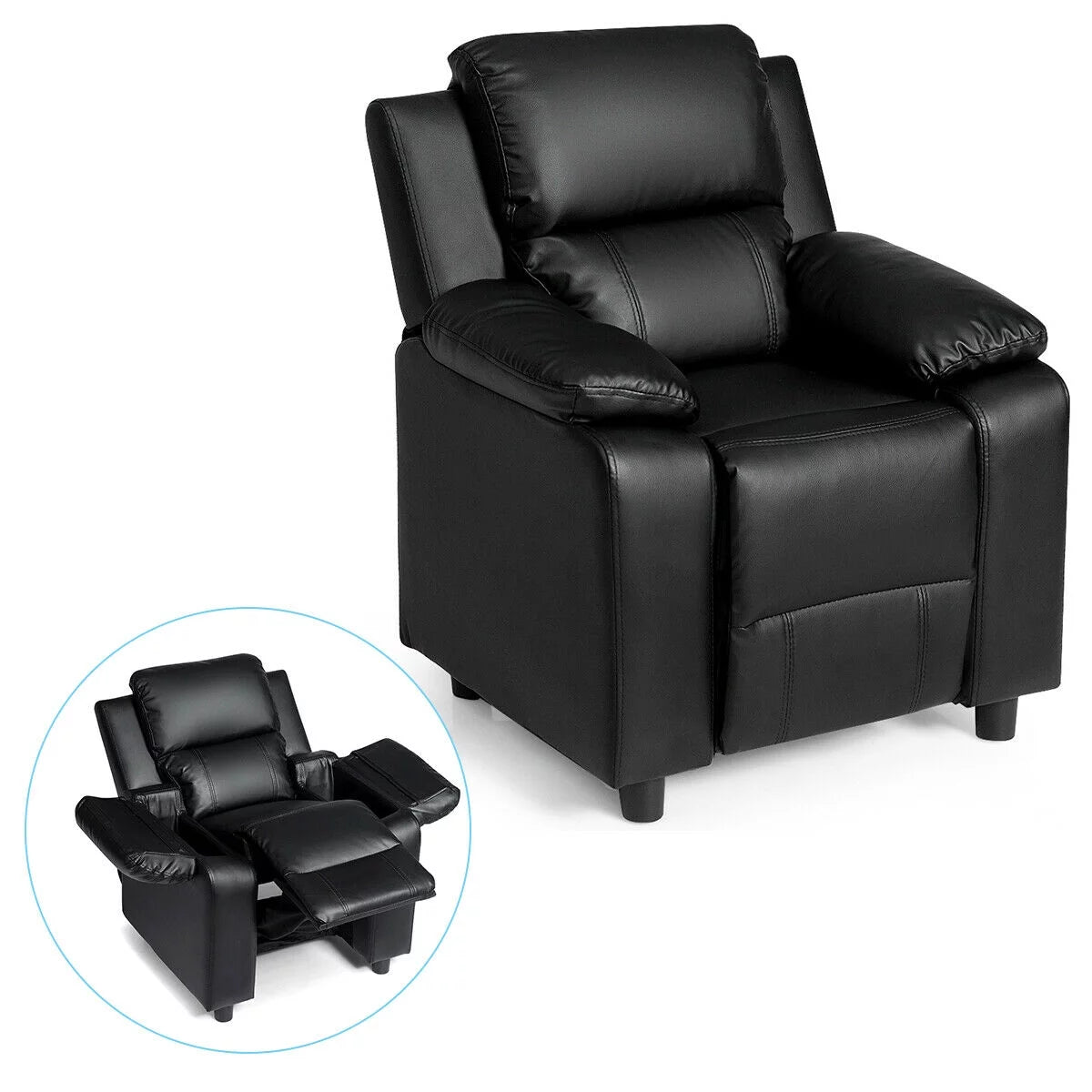 Padded Kids Sofa Armchair with Storage Arm Black M311