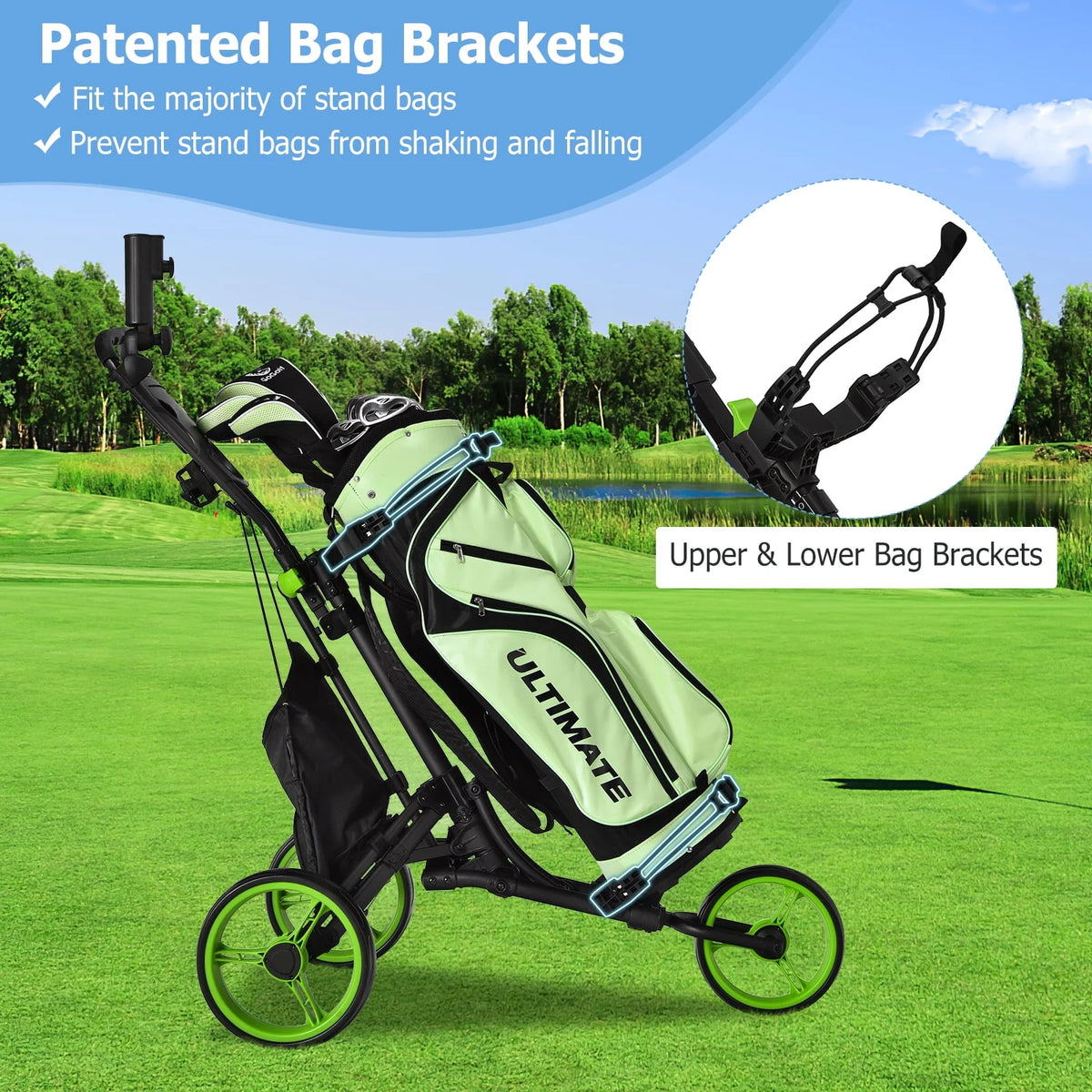 Folding 3 Wheels Golf Push Cart with Bag Scoreboard A318
