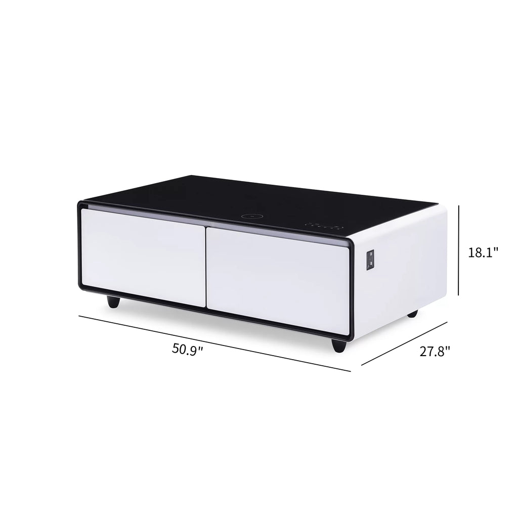 White Smart Coffee Table with Fridge and Bluetooth Speakers K308