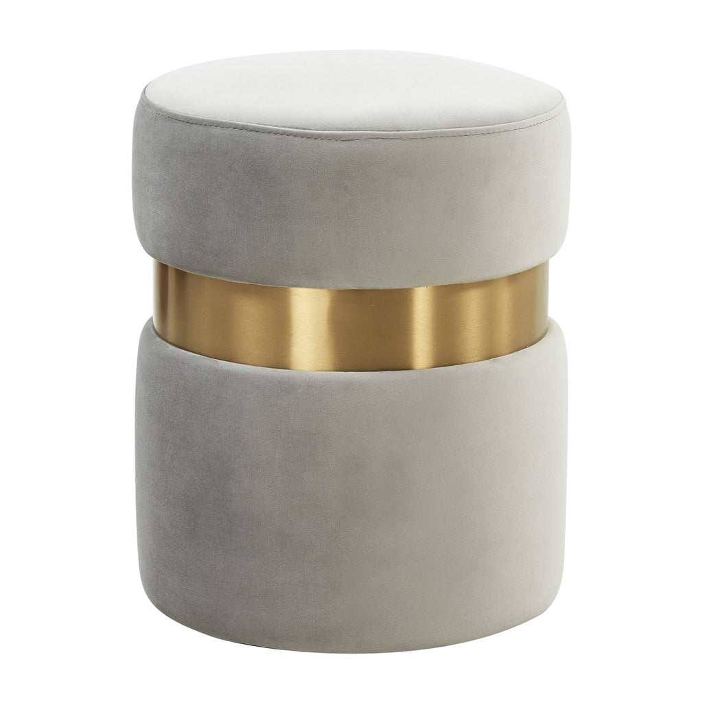 Light Grey Round Velvet Ottoman W2531