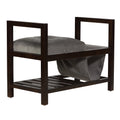Espresso Wood and Grey Storage Entryway Bench with Shoe Rack R911