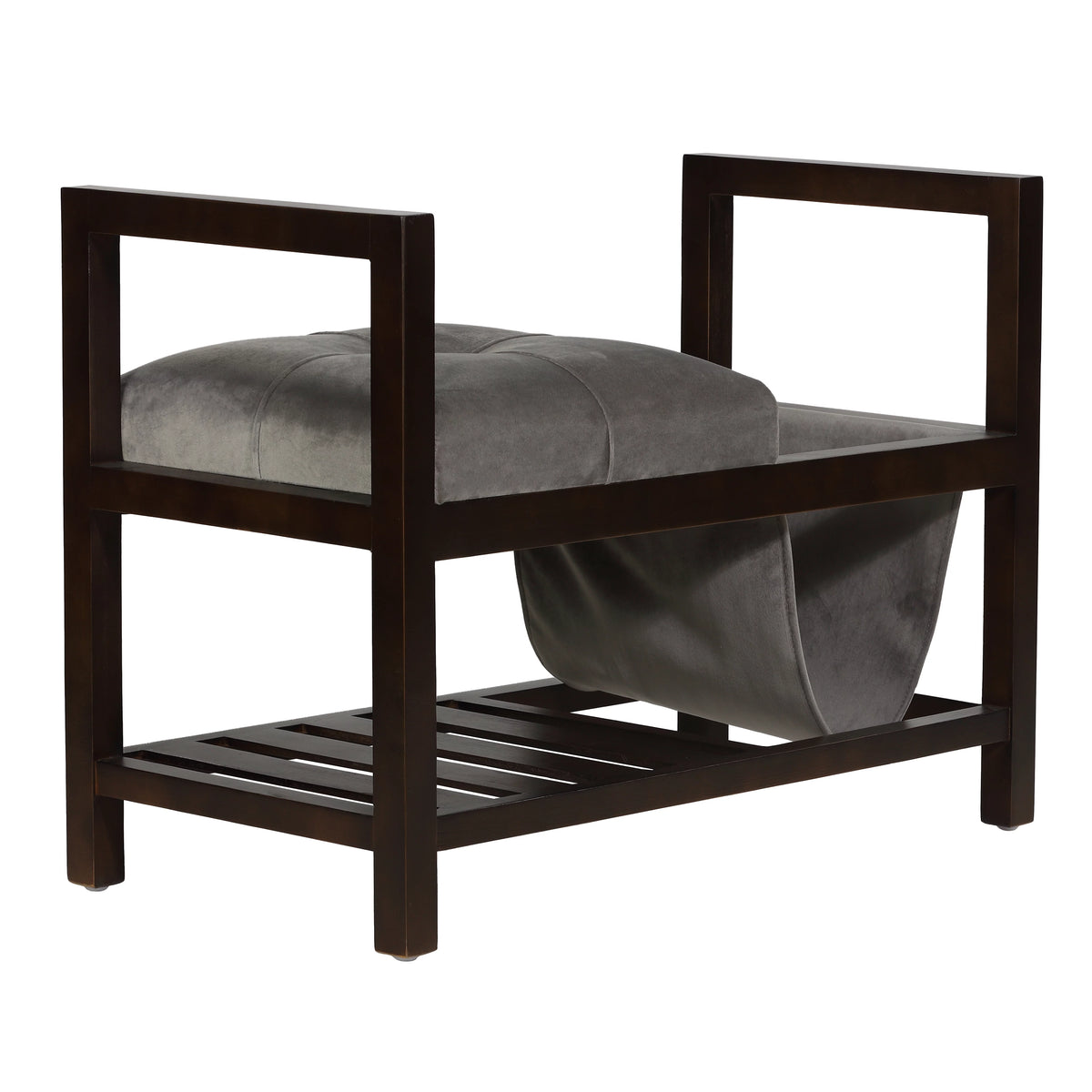 Espresso Wood and Grey Storage Entryway Bench with Shoe Rack R911