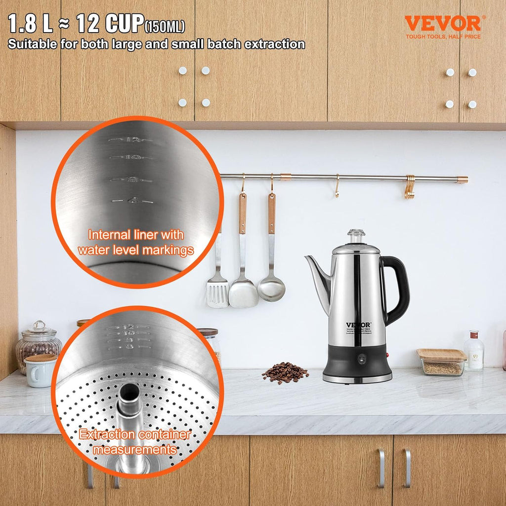 12-Cup 304 Stainless Steel Electric Coffee Percolator L90785