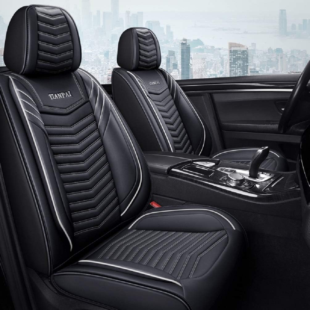 Luxury Leather Car Seat Covers 5 Seats Full Set Black-White Pack of 2 O288728
