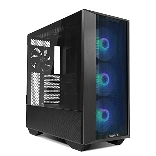 Black E-ATX PC Case with Tempered Glass Doors, Mesh Panels, 4x140mm PWM Fans C7889