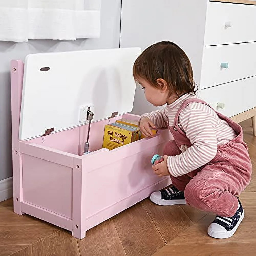 Wooden Toy Organizer Chest Storage Box With Seat Bench Cabinet Cube With Safety Pneumatic Rod U107489