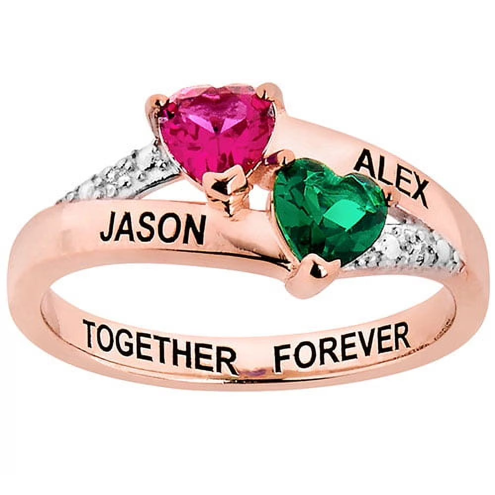 14K Rose Gold over Sterling Birthstone Heart Diamond Accent Ring B319