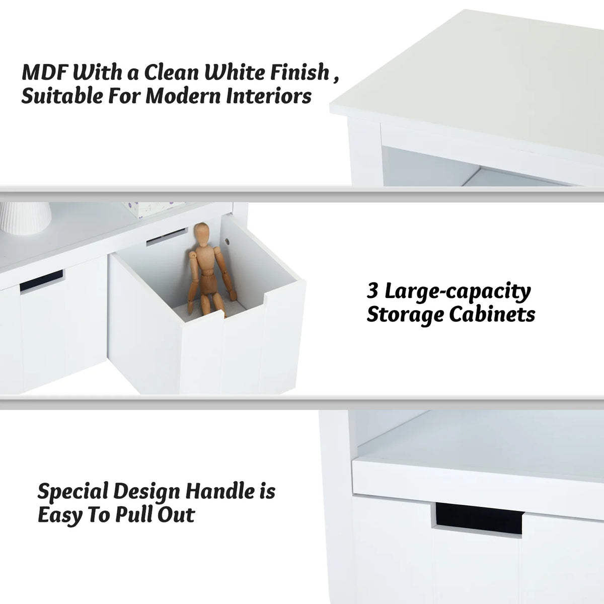 White Storage Cabinet with 3 Rolling Box Cubes and Large Shelf O9300