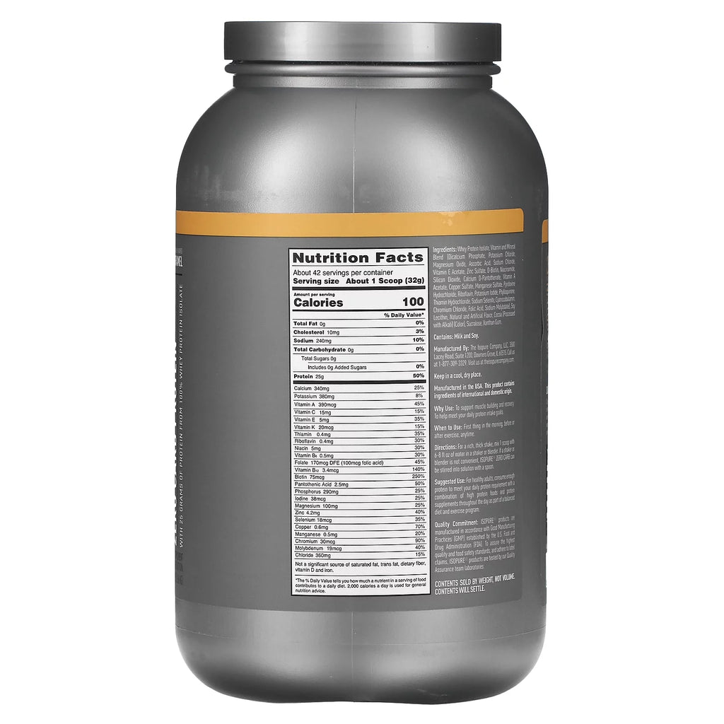 Zero Carb Whey Protein Isolate Powder Vanilla Salted Caramel 3 lb F817422