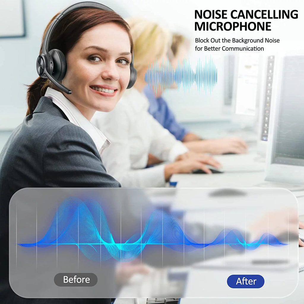 Bluetooth Headset V5.2 Wireless Headphones with Noise Cancelling Microphone L35337