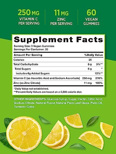 60 Count Vegan Non GMO Gluten Free Vitamin C Gummies with Zinc V92769