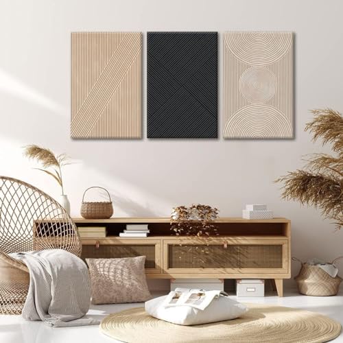 Set of 3 Framed Neutral Abstract Canvas Wall Art 16"x24" K275