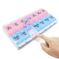 Large 7 Day Pill Organizer 2 Times a Day, AM PM Pill Box, 14 Dividers Vitamin Holder with Push Button M126