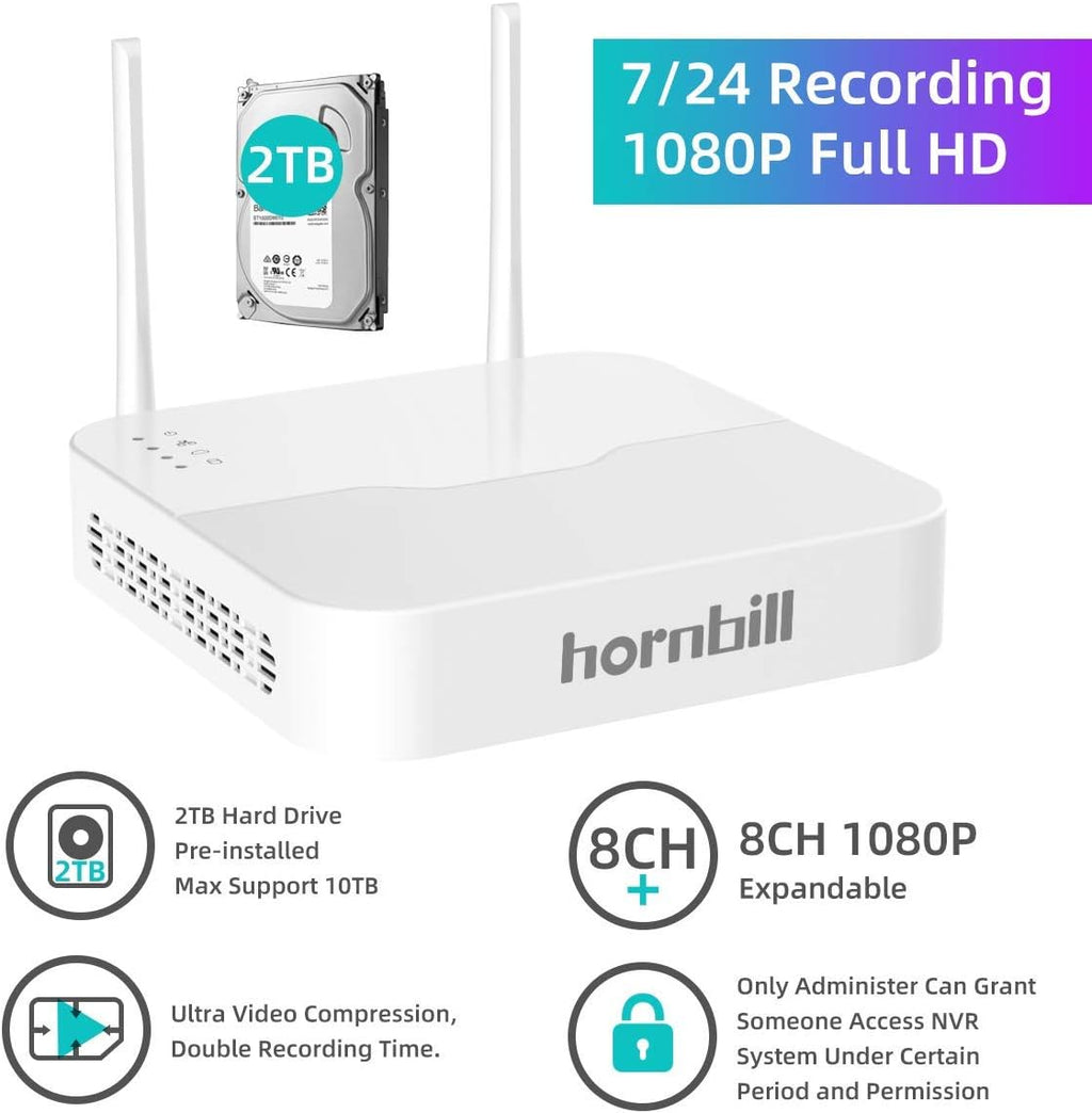 1080P Wireless Security Camera System, 8CH 8pcs Outdoor IP Camera with 2TB Hard Drive A22487