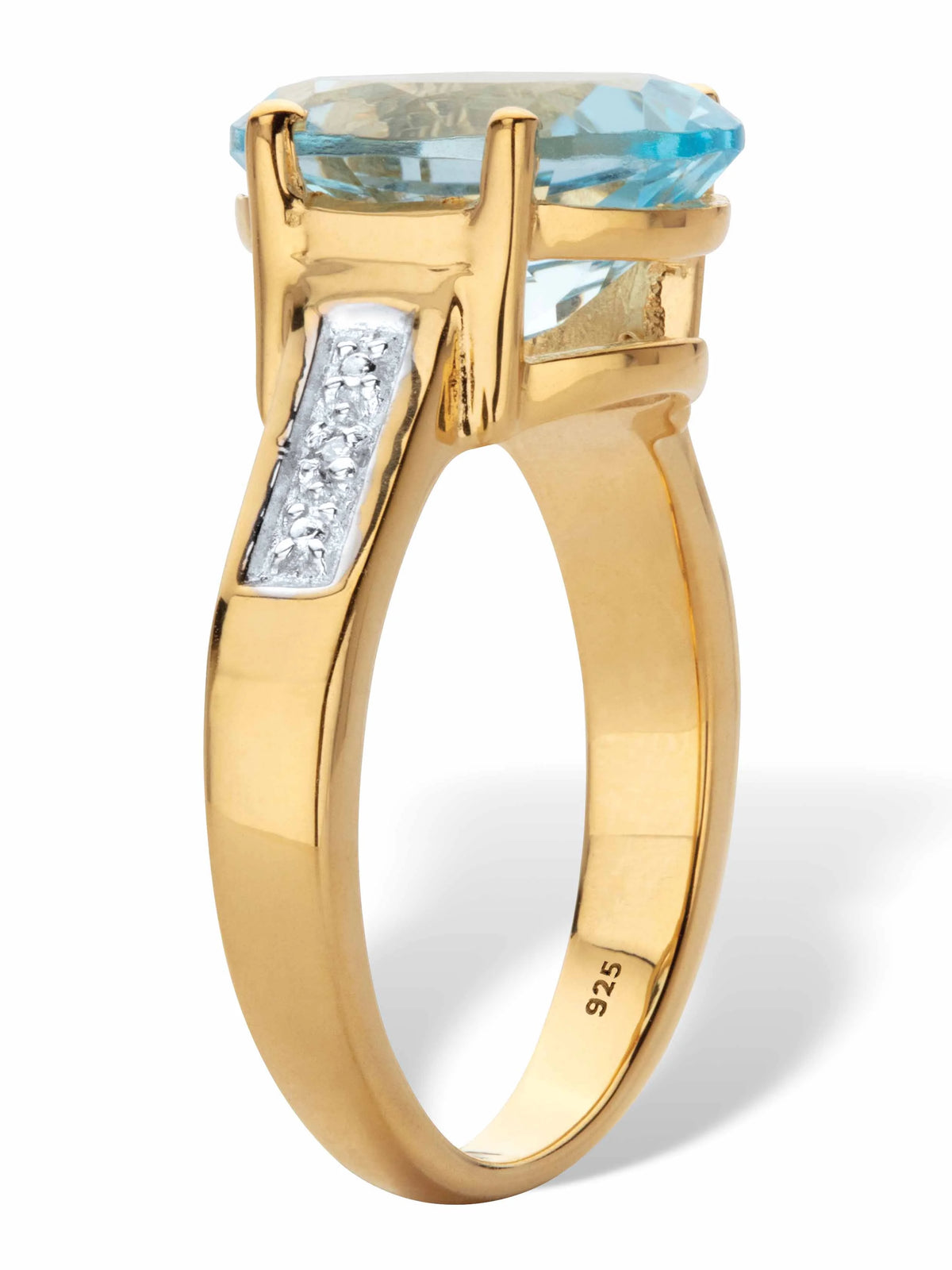 Oval-Cut Blue Topaz and Diamond Accent Two-Tone Ring 14k Gold-plated Sterling Silver D78913