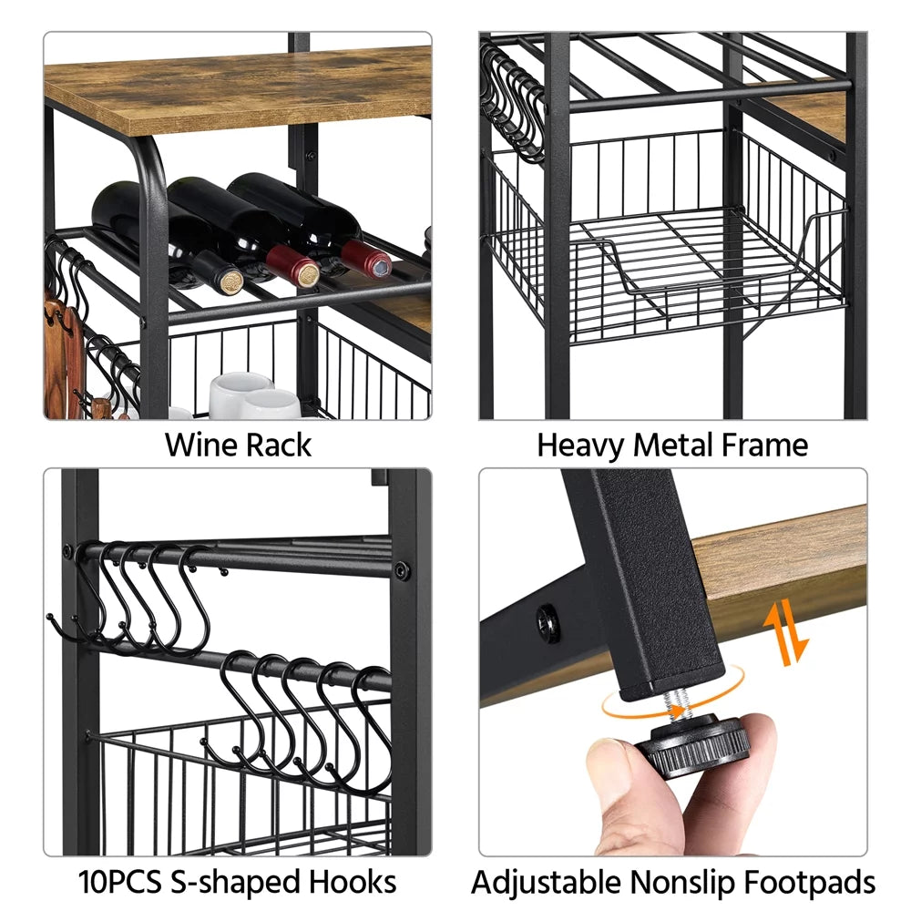 35.5" Kitchen Storage Shelf Baker's Rack with 10 Hooks E6641