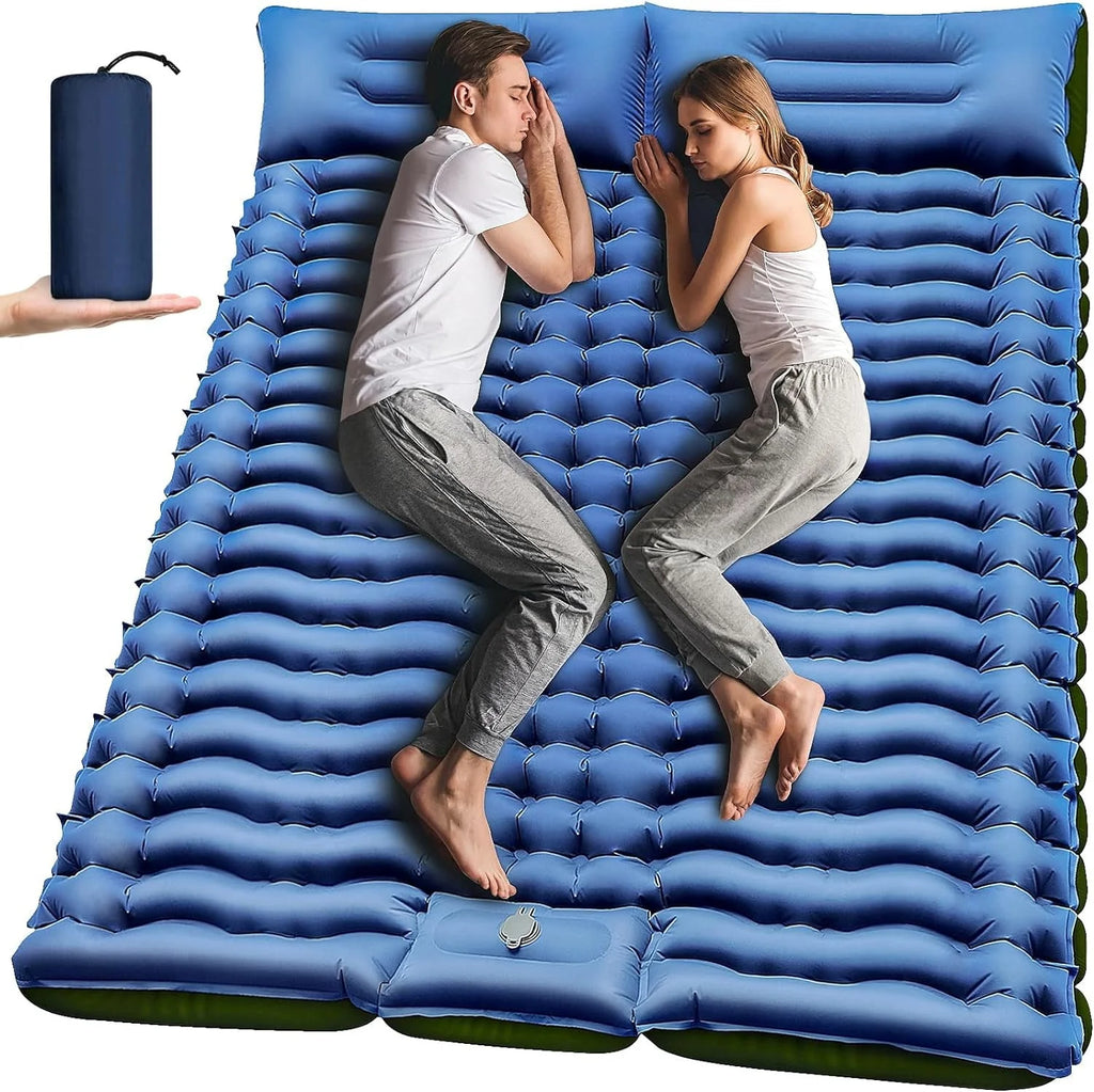 Double Camping Sleeping Pad 4 Extra-Thick 2 Person with Pillow Inflatable Mat O364770