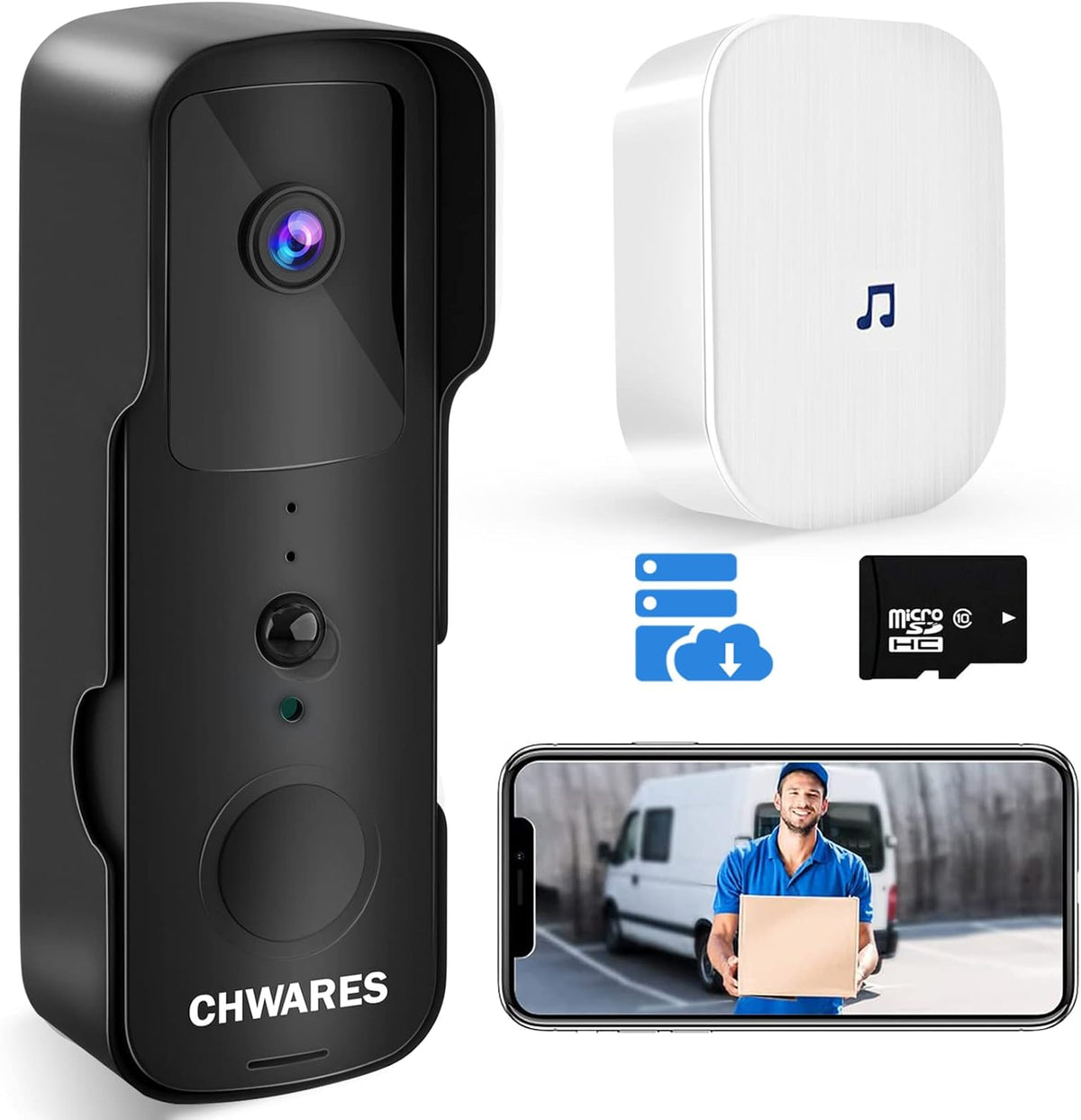 White Wireless WiFi Video Doorbell Camera with Chime U1784