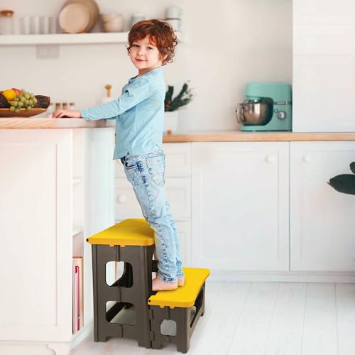 Folding 2-Step Stool, Non-Slip Portable Footstool, Black H722364