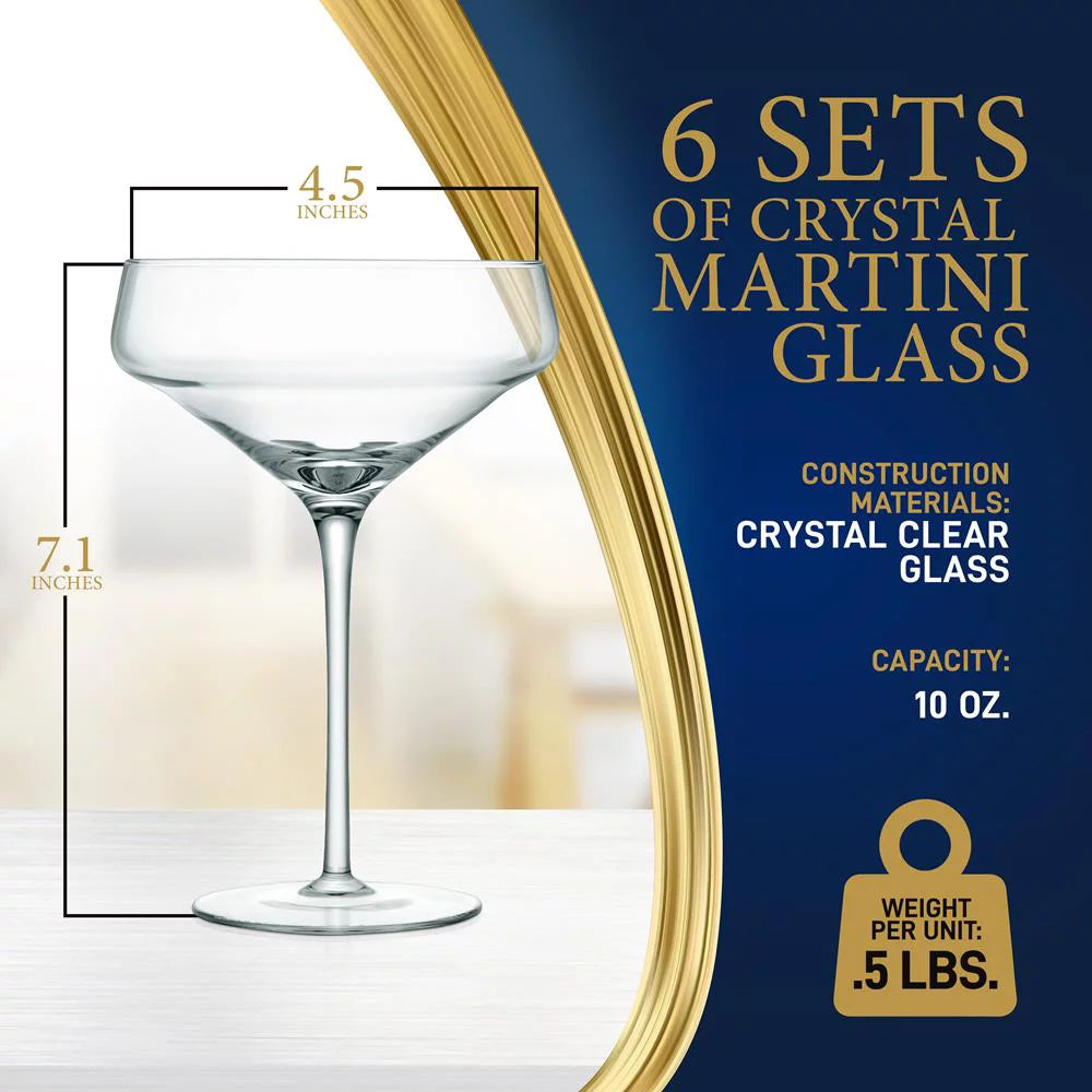 6 Sets of Crystal Martini Glass, Ultra Clear, 100% Hand Blown, Dishwasher safe M112535